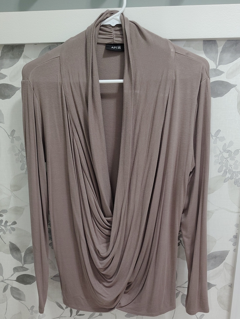 Apt. 9 Drape-Front Long Sleeve Top in Taupe Beige